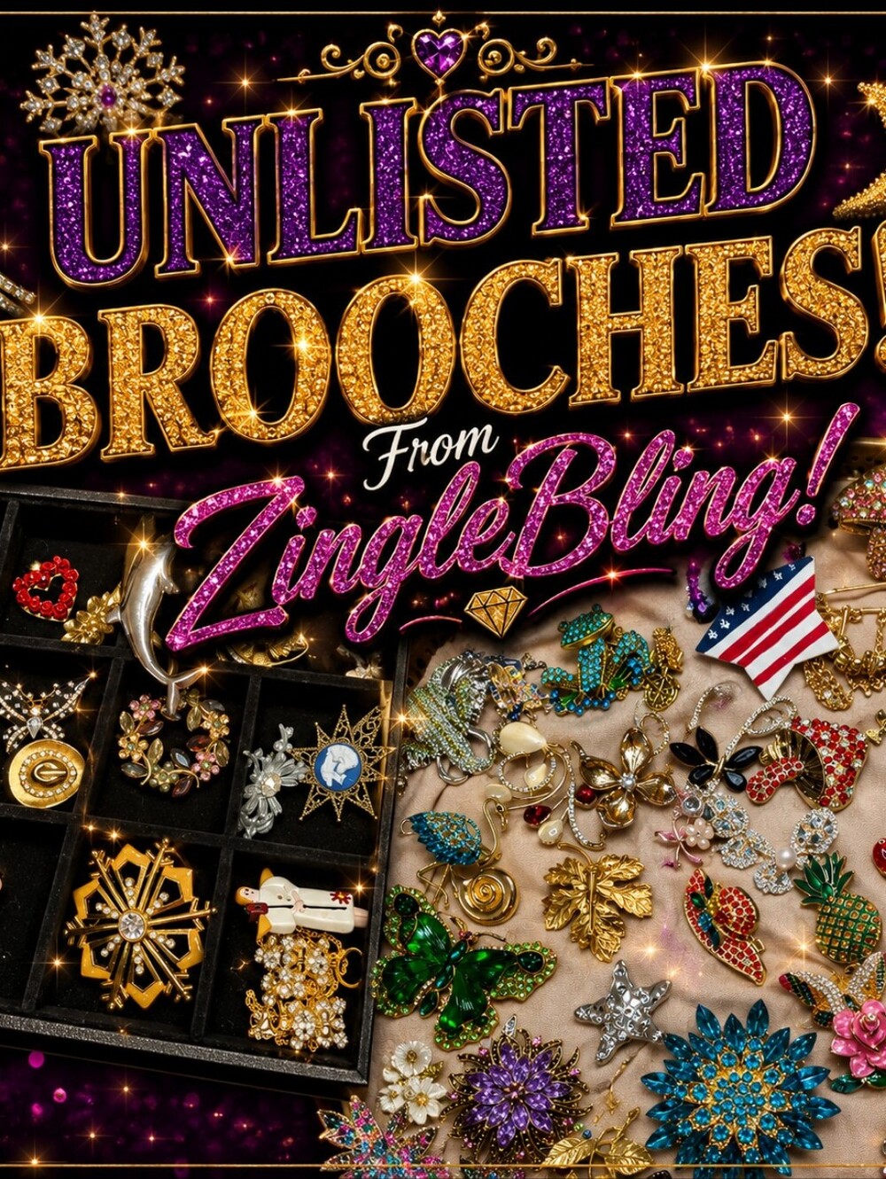 Assorted Unlisted Vintage & Modern Brooches - Multicolor Sparkle